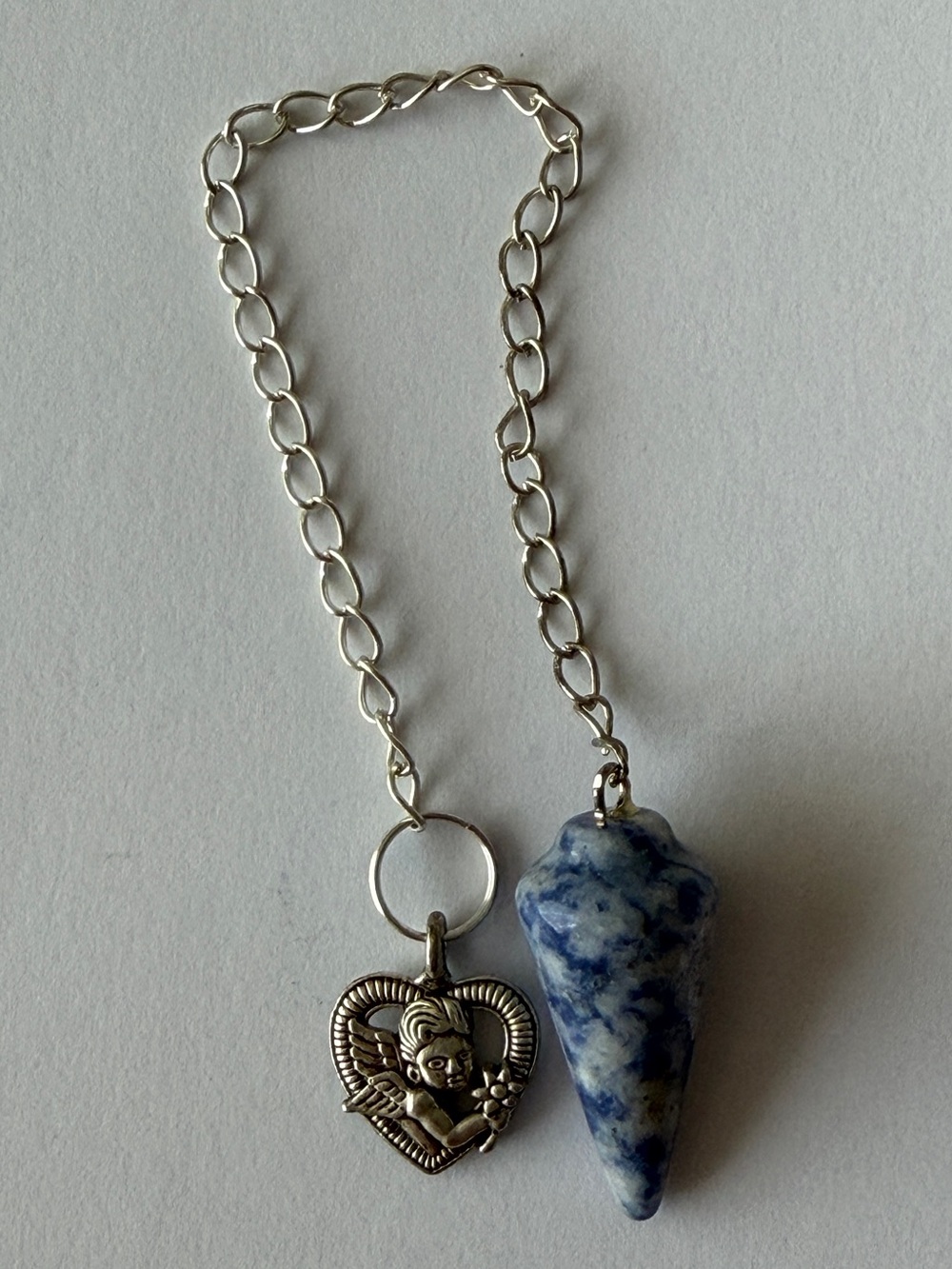 Fairy Nymph Heart Blue Sodalite Crystal Scrying Pendulum 9”